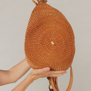 80's Sisal Purse/ Southwest Woven bag, Long Leather Strap, Leather Fringe, Brass Buckle image 5