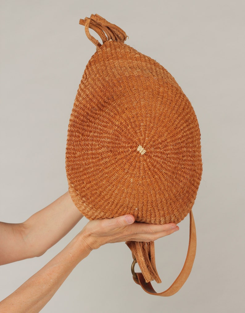 80's Sisal Purse/ Southwest Woven bag, Long Leather Strap, Leather Fringe, Brass Buckle image 5