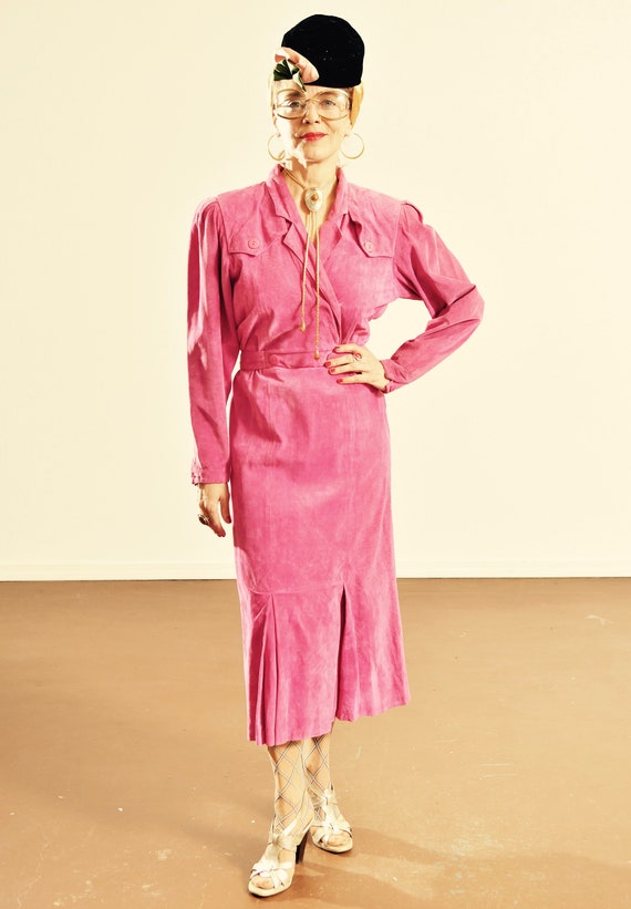 hot pink suede dress