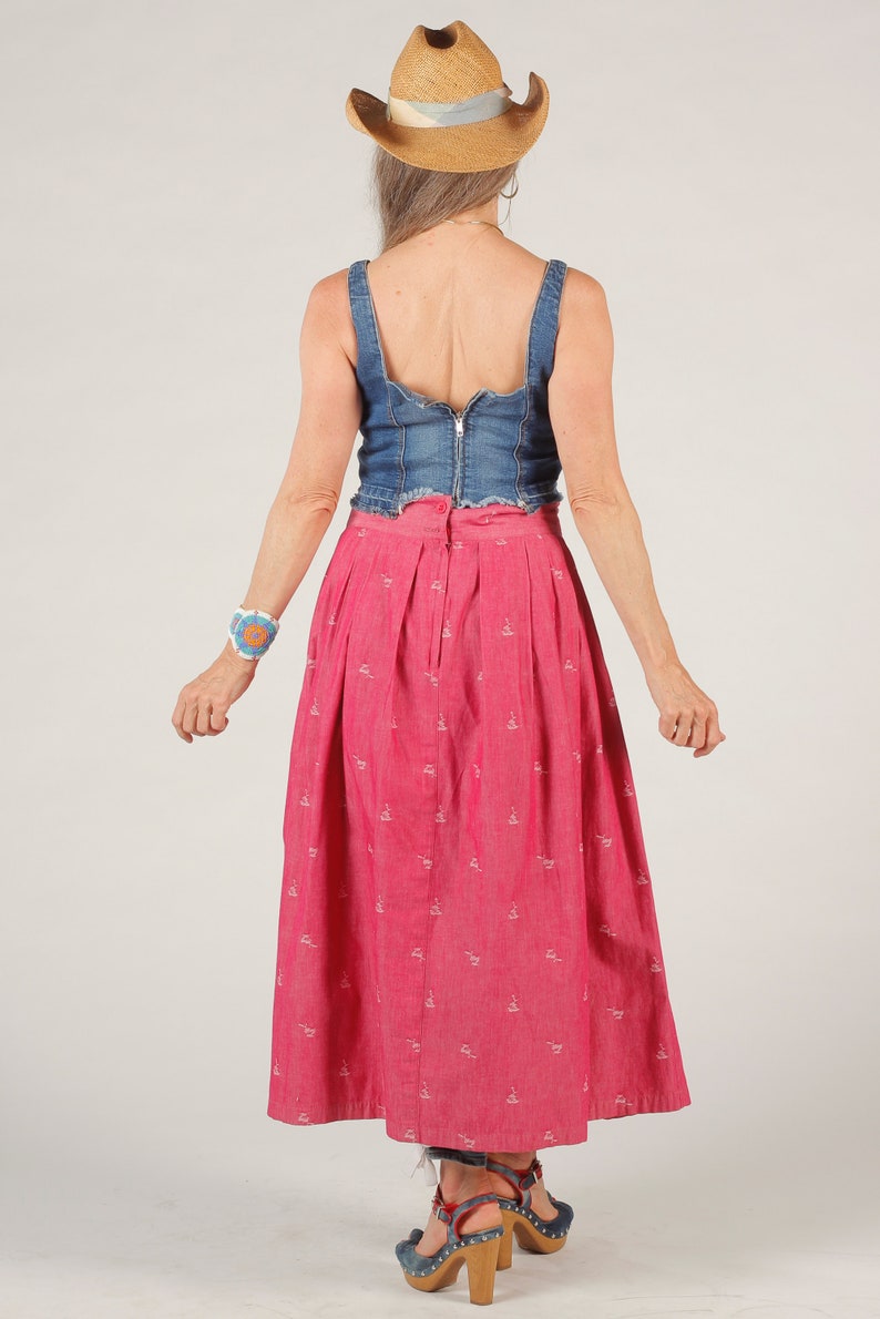 80's Preppy Pink Skirt, Long Prairie Skirt, Full Pleated Midi, Levi Strauss Skirt, Perry Ellis image 4