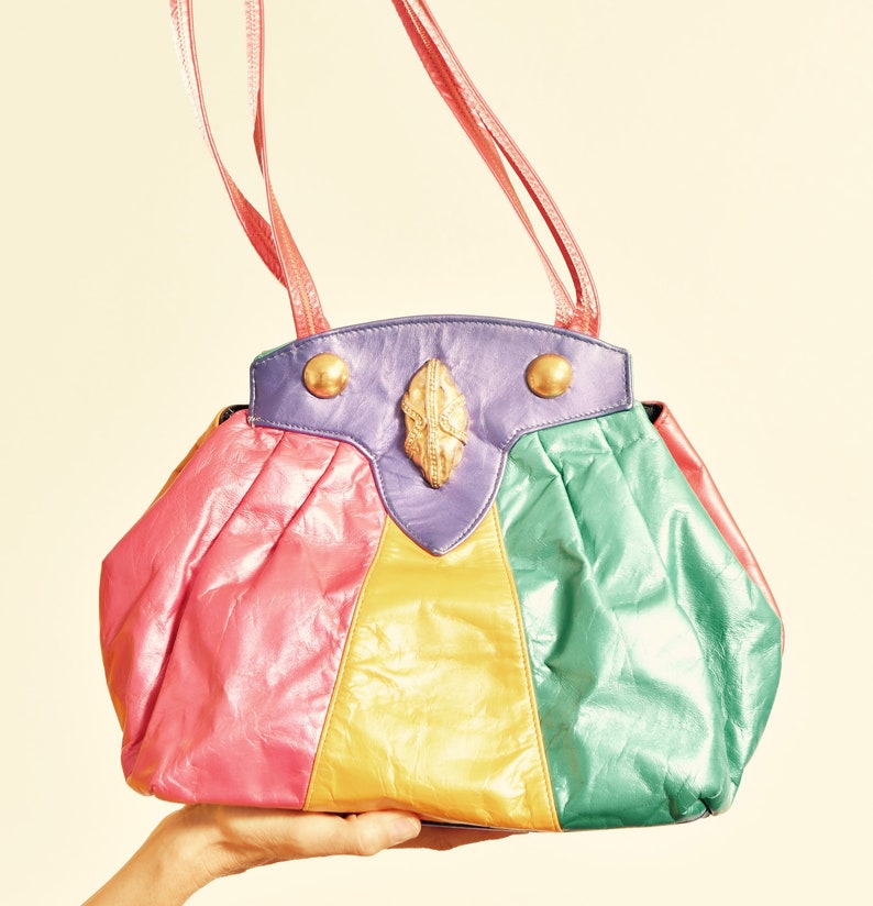 SAMIR Handbags/ 80's Colorblock Purse/ 80's Leather Etsy