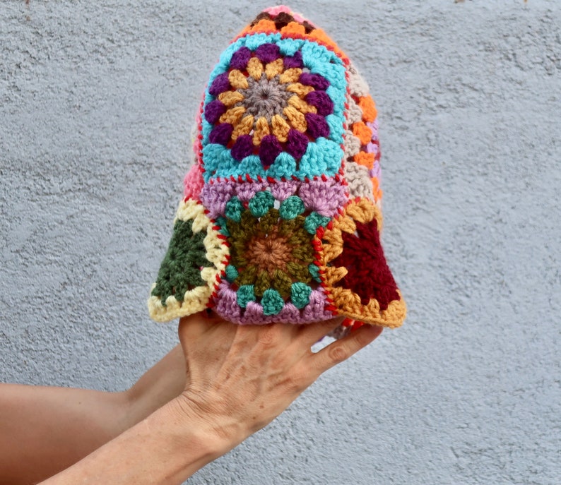 Granny Square Balaclava Hat, Crochet Winter Cap, Hand Knit Balaclava, Crochet Helmet Hat, Folk Art Helmet image 9
