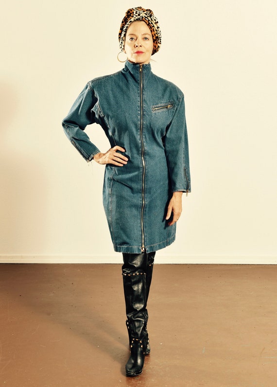 80's Batwing Denim Dress/ Vintage Denim Dress with