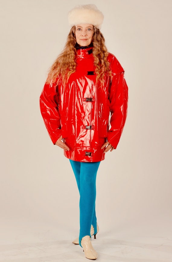 Cappagello/ Red Vinyl Raincoat/ Vinyl Raincoat/ 80