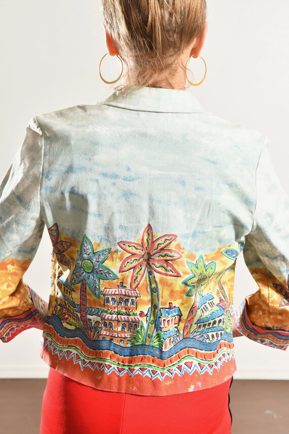 Beaded Palm Tree Print Cropped Summer Jacket with… - image 8