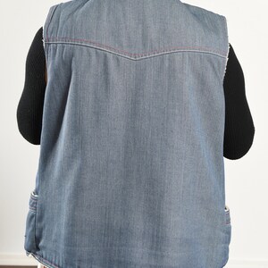 70's Denim Faux Shearling Vest, Vintage Jean Vest Lined Faux Fur/ Size S-M image 8