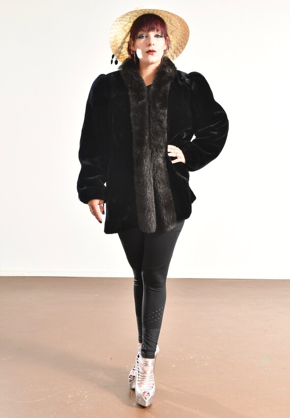 80's Black Faux Fur Coat, Winter Overcaot, JORDAC… - image 2