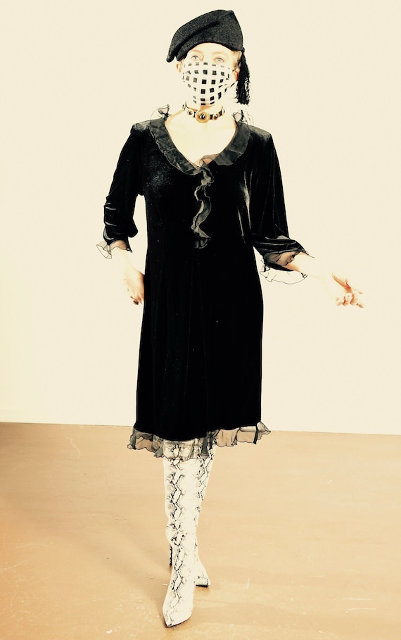 Positive Attitude Velvet Dress Black Velvet Dress Black Baby Doll Dress Black Ruffle Dress Velvet Ruffle Dress Size M Etsy Canada