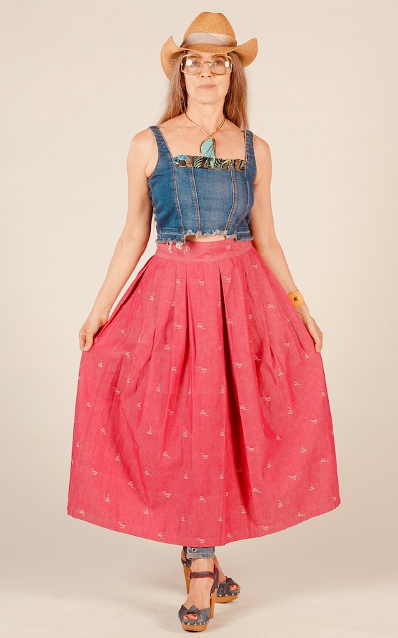 80's Preppy Pink Skirt, Long Prairie Skirt, Full … - image 1