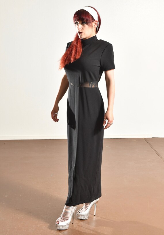 Vintage Black Mesh Panel Dress/ Vintage Designer … - image 7