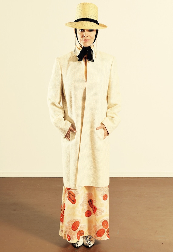Tahari Linen Dress Coat/ Wool Nehru Coat/ Cream We