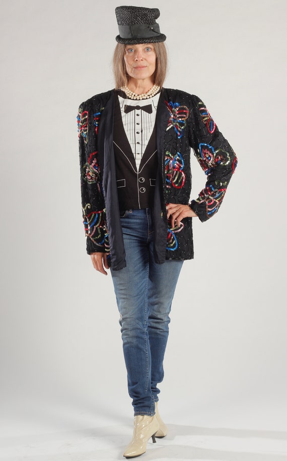 American Night/ Sequin Butterfly Jacket/ Multi-Co… - image 6