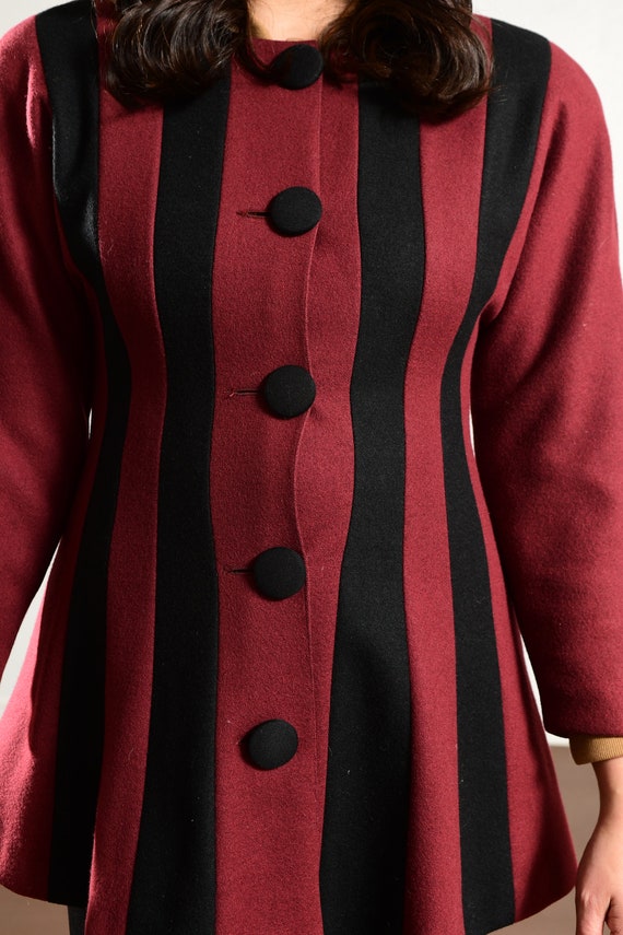 80's Striped Blazer, Peplum Skirt, Maroon Black B… - image 7