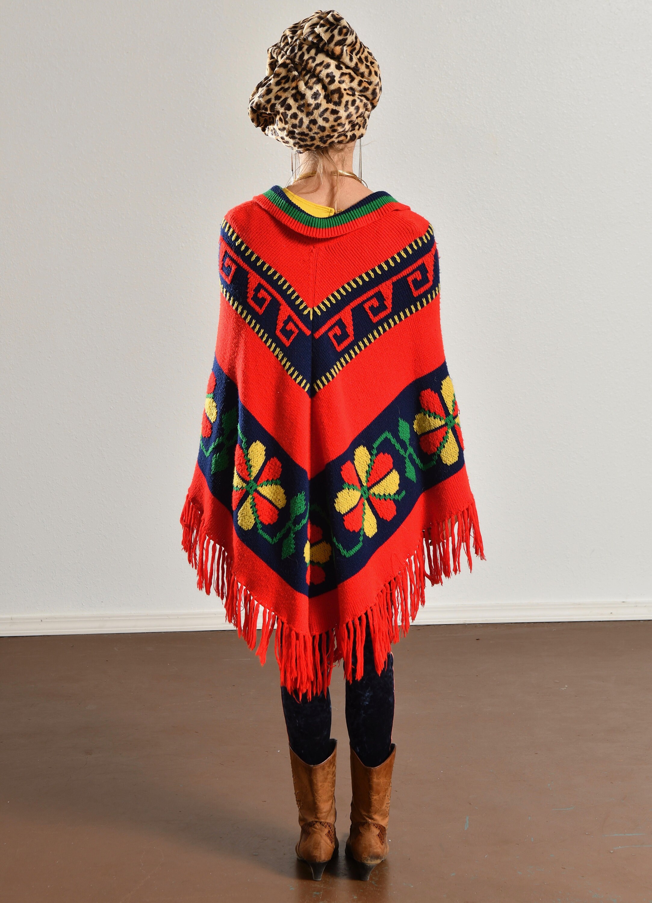 70's Poncho With Pompoms/ Vintage Poncho With Pompoms/ 70's 70's Poncho With Pompoms/ Vintage Poncho With Pompoms/ 70's