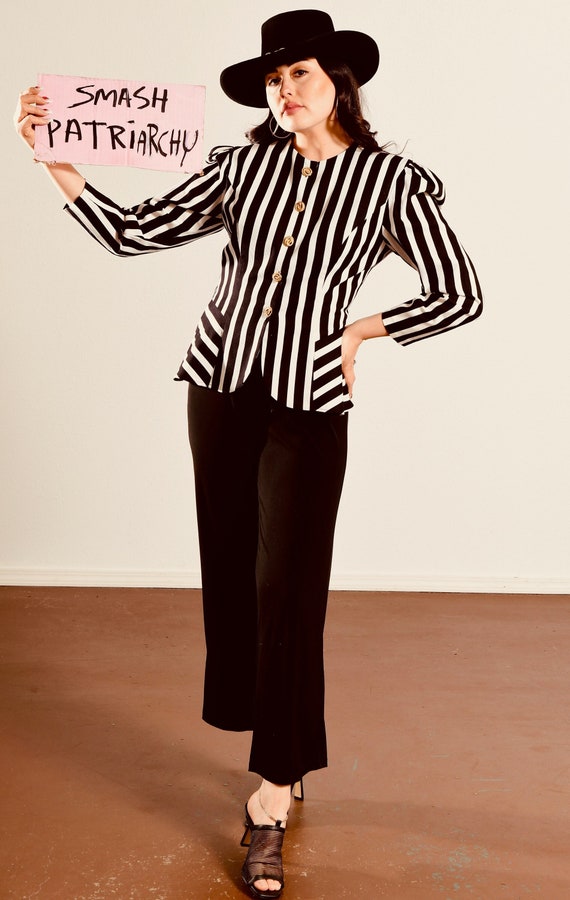 Donna Morgan/ 80's Striped Shirt/ 80's Striped Ja… - image 1