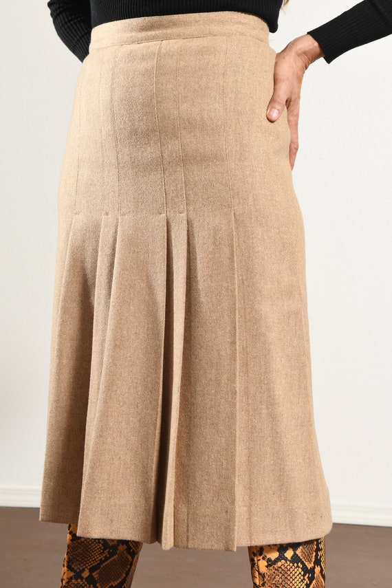 Wool Pleated Skirt, 70s, Beige, JANTZEN, Size 4 - image 6