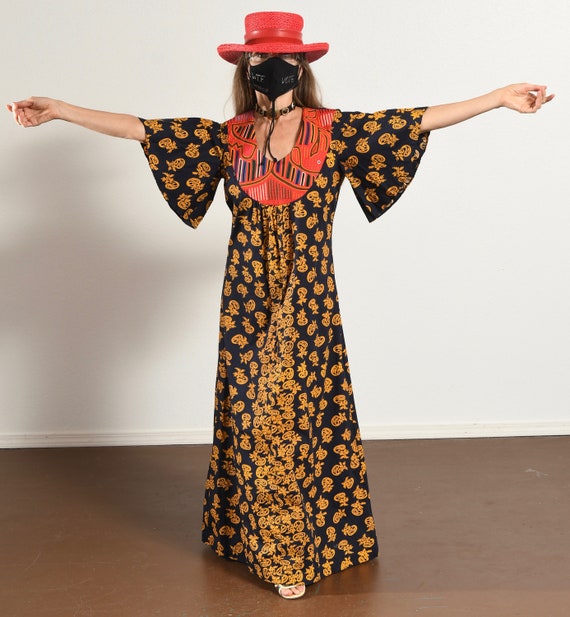 70's Butterfly Sleeve Maxi Dress/ 70's Maxi Dress… - image 3