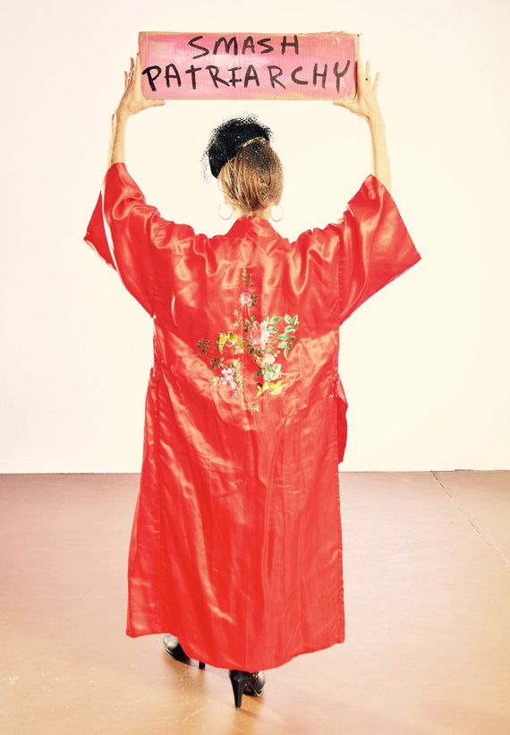 Red Silk Chinese Robe/ Silk Embroidered Asian Robe