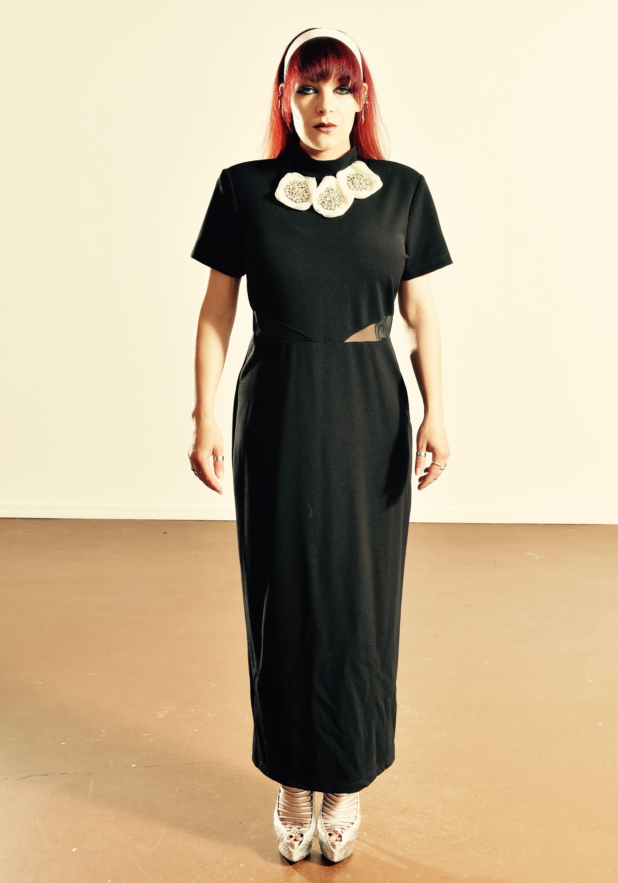 Vintage Black Mesh Panel Dress/ Vintage 