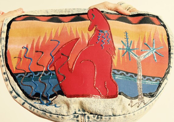 80's Denim Purse/ Painted Denim Purse/ Coyotee Pur