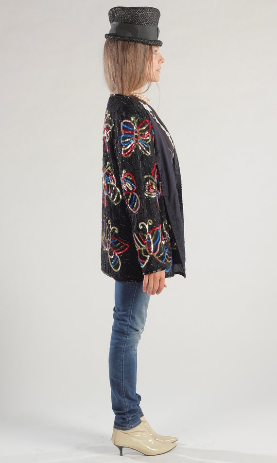 American Night/ Sequin Butterfly Jacket/ Multi-Co… - image 3