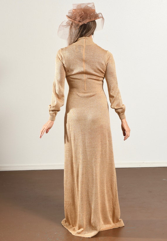 70's Gold Knit Dress, Long Turtleneck Sweaterdres… - image 5