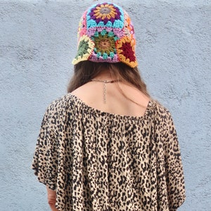 Granny Square Balaclava Hat, Crochet Winter Cap, Hand Knit Balaclava, Crochet Helmet Hat, Folk Art Helmet image 4