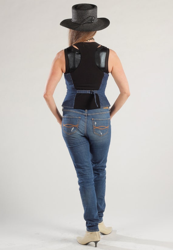 Denim Vest, Jean Halter Top, 90's Waistcoat, Doc … - image 3