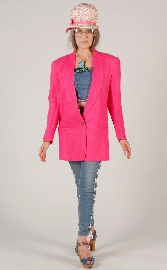 Harrace Wallis/ Pink Linen Blazer/ Insignia Blaze… - image 3