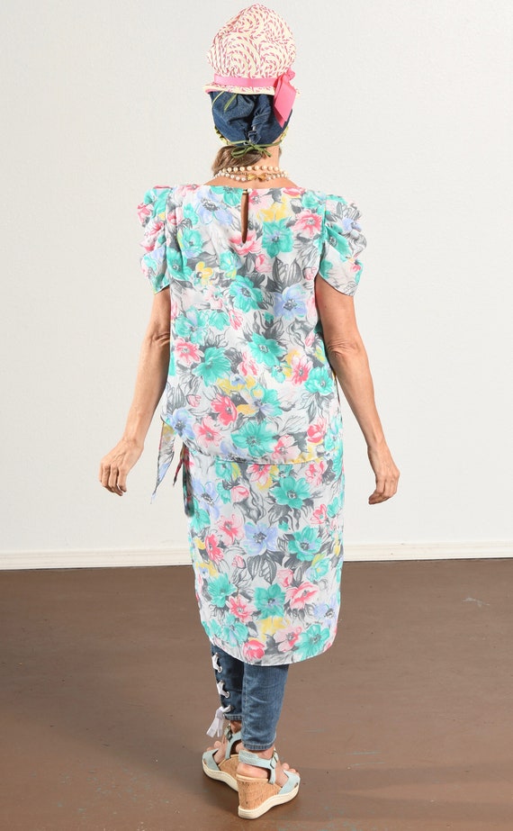 80's Floral Wrap Dress, Puff Sleeve Midi - image 4