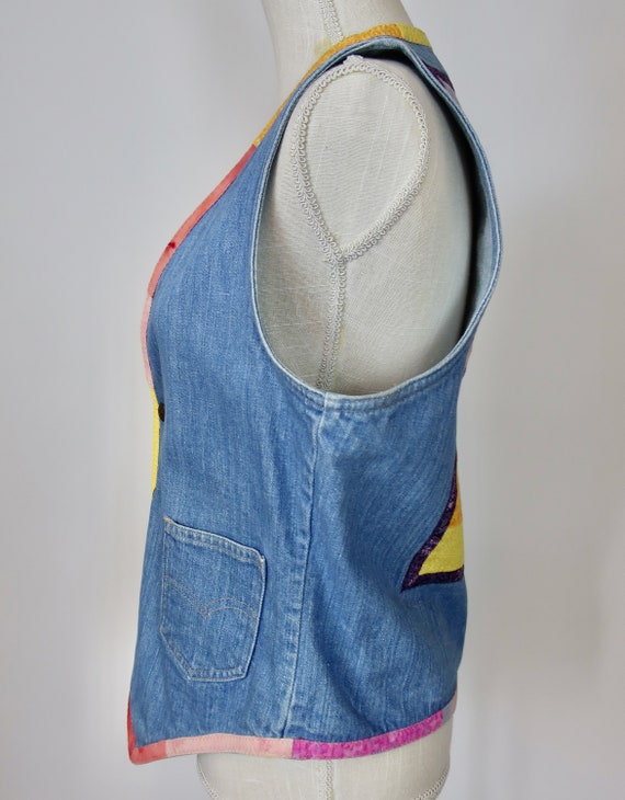 Denim Vest/ Patchwork Denim Vest/ Rainbow Denim V… - image 5