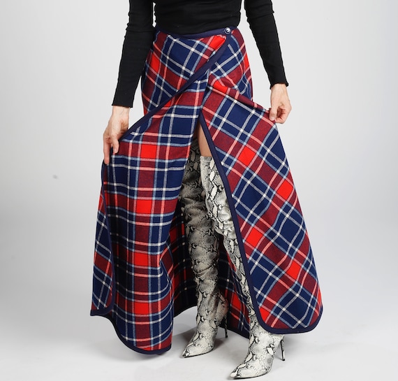 Virgin Wool Plaid Skirt, Long Tartan Wrap 70's Ma… - image 7