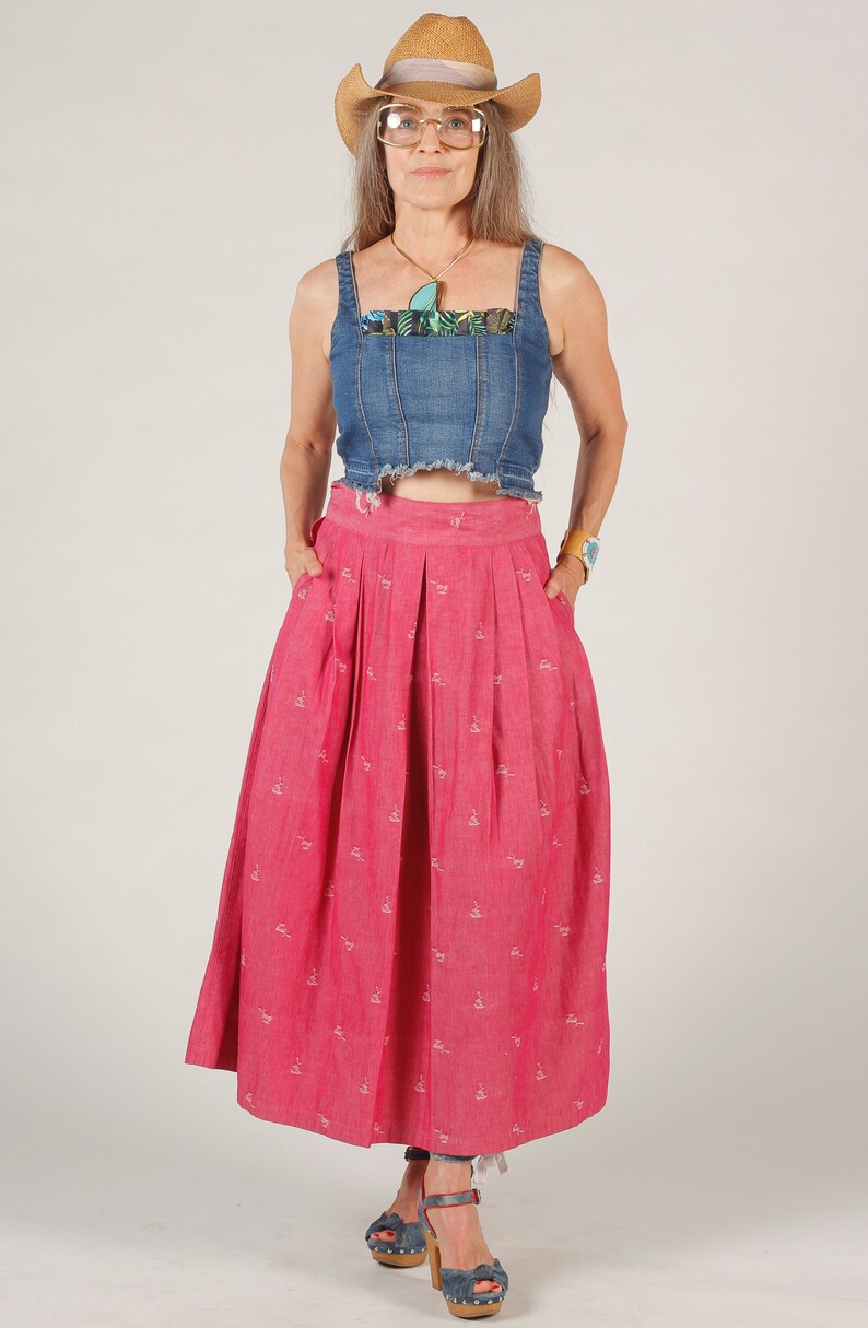 80's Preppy Pink Skirt, Long Prairie Skirt, Full Pleated Midi, Levi Strauss Skirt, Perry Ellis image 2