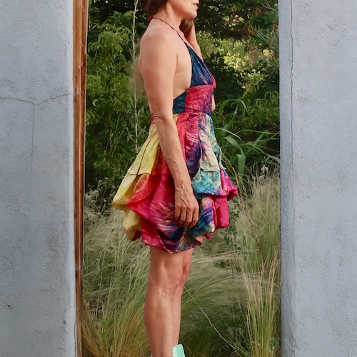 silk tie dye dress Frame Chiffon Midi by FRAME Our Indigo Silk garments supports the natural dye community of Bali and celebrates the traditional art of botanical dyes Pink Tie Dye Parachute Dress