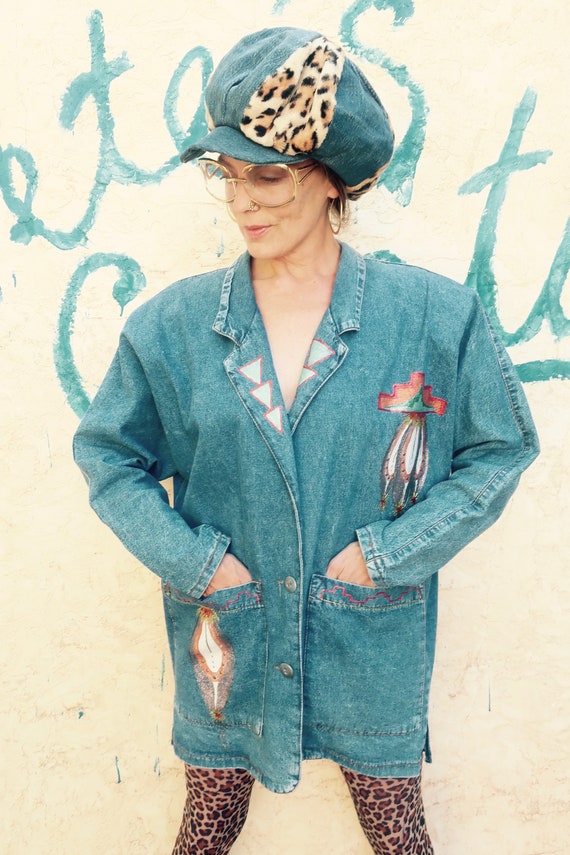 80's Southwest Denim Jacket/ Painted Southwest Den