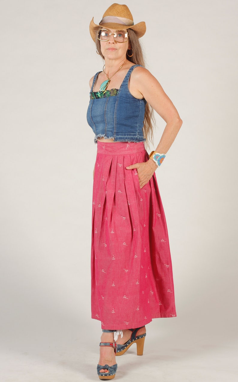 80's Preppy Pink Skirt, Long Prairie Skirt, Full Pleated Midi, Levi Strauss Skirt, Perry Ellis image 5