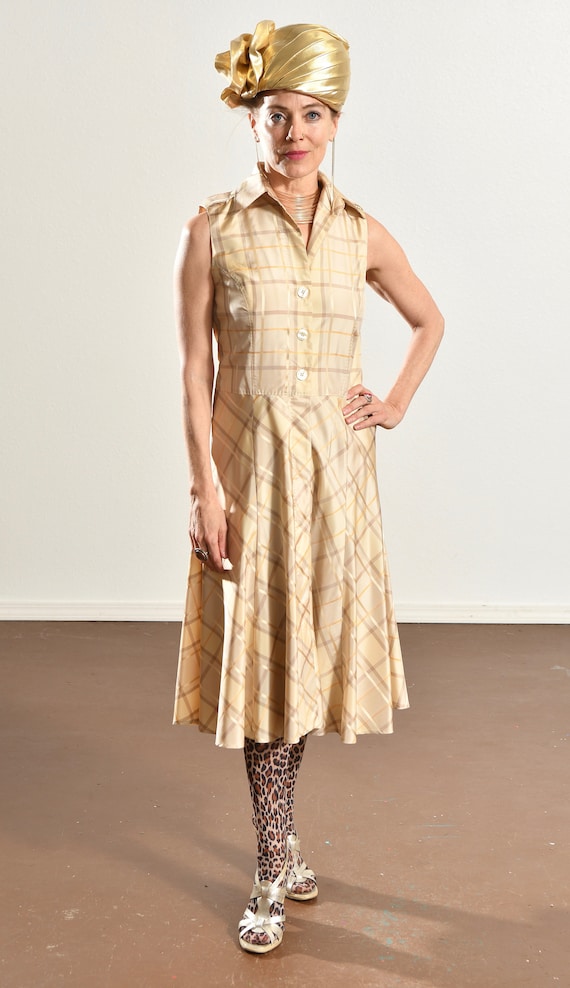 Adrienne Vittadini Silk Plaid Dress/ Preppy Beige… - image 3