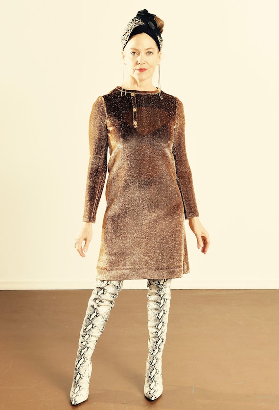 Metallic Mini Dress/ Metallic Twiggy Dress/ 60's M