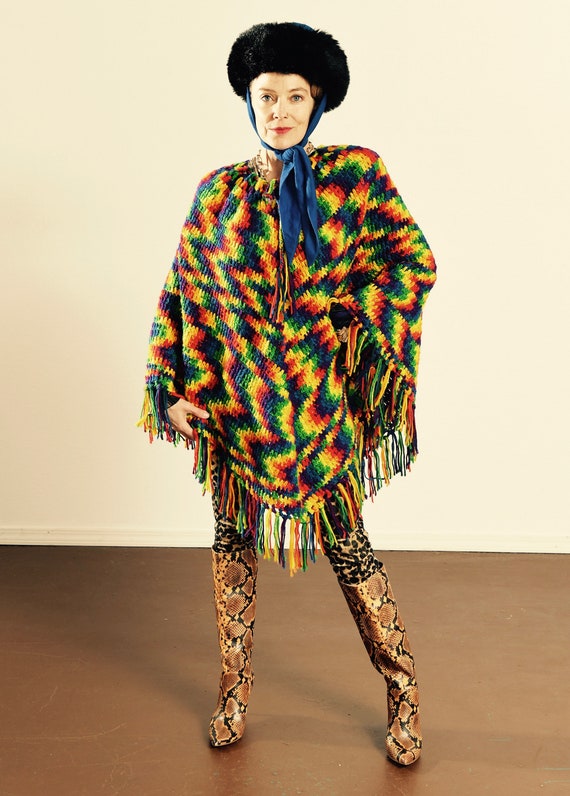 70's Fringe Poncho/ Psychedelic Poncho/ Rainbow Fr