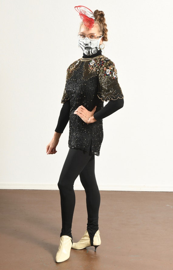 Carina/ 80's Silk Beaded Top/ 80's sequin Top/ Go… - image 5