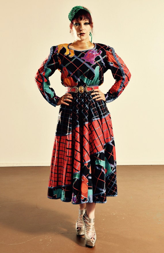 JEANNE MARC/ Jeanne Marc Dress/ 80's Abstract Dres