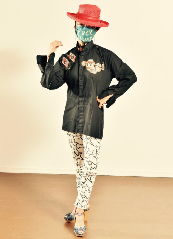 Modo Bianca/ Men's Black Tuxedo Shirt Painted Pueb