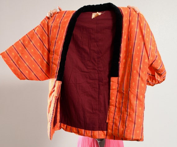 Japanese Quilted Kimono, Orange Padded Jacket, Wi… - image 9