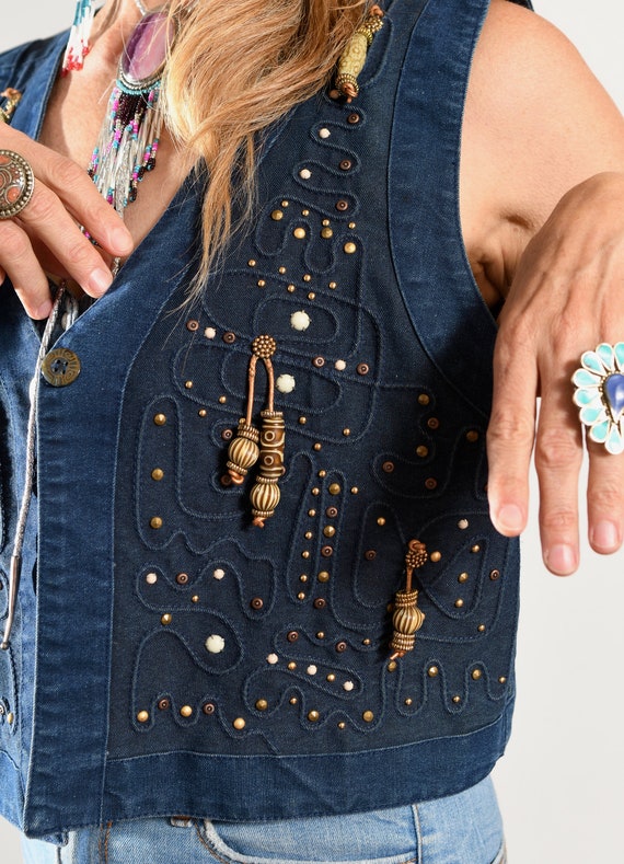 MONIQUE Fashions/ Denim Studded Vest/ Denim Beade… - image 7