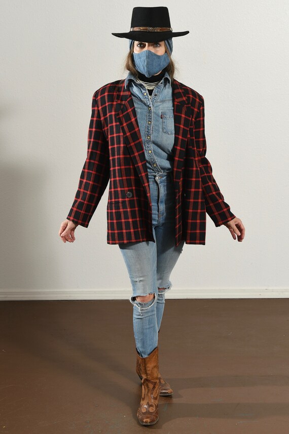 80's Double Breasted Plaid Blazer, Preppy School … - image 6