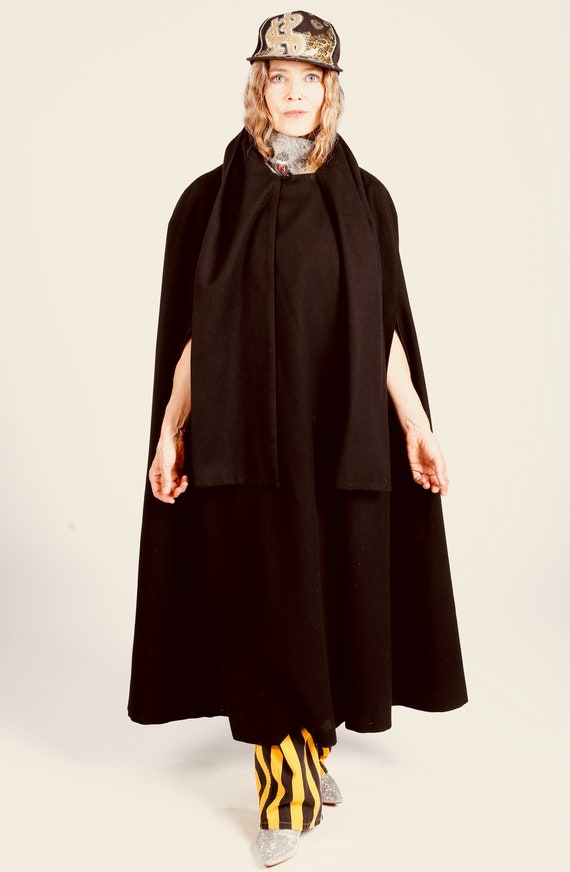 Belted wool cape in Black