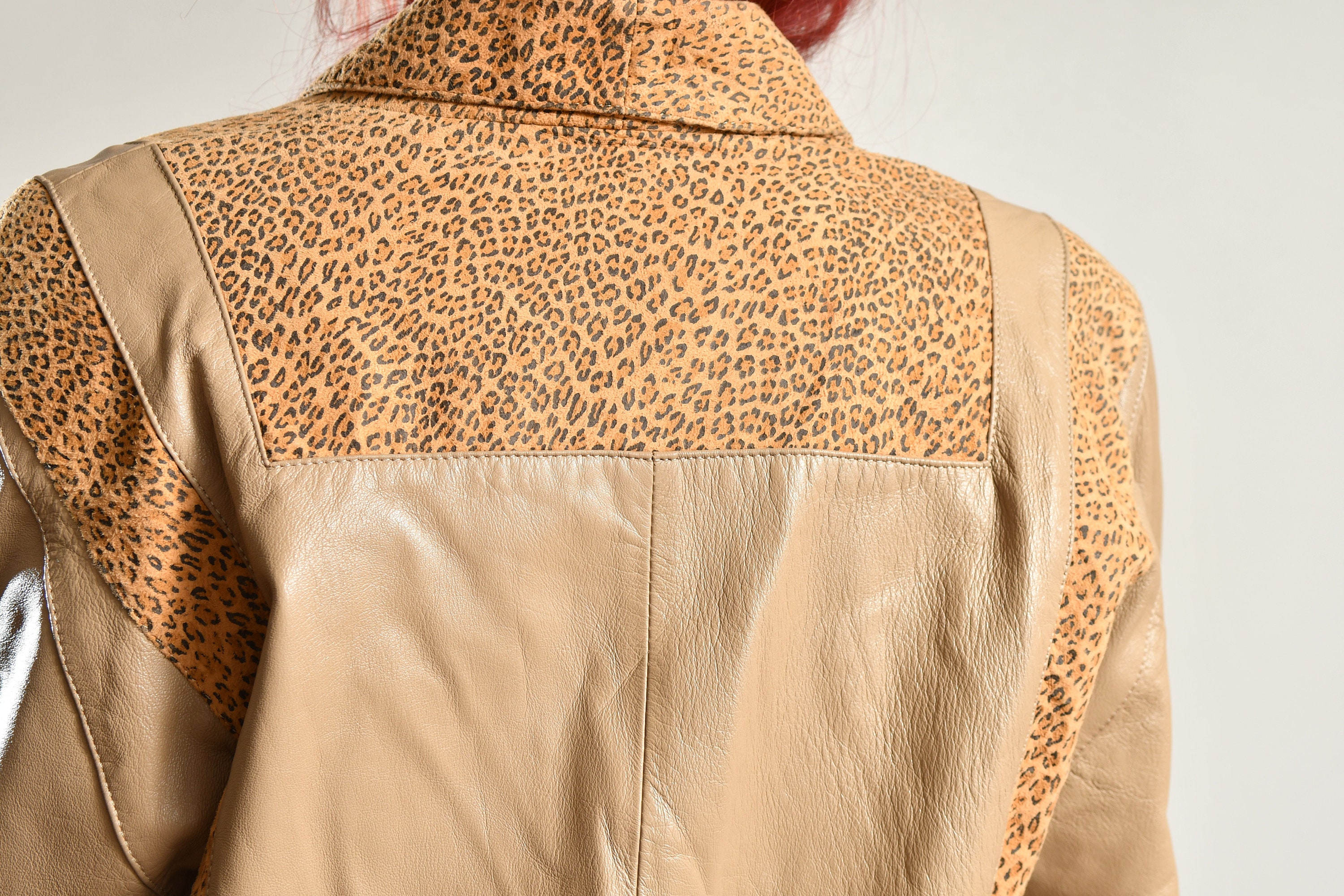80₋90s leopard leather jacket レオパード柄