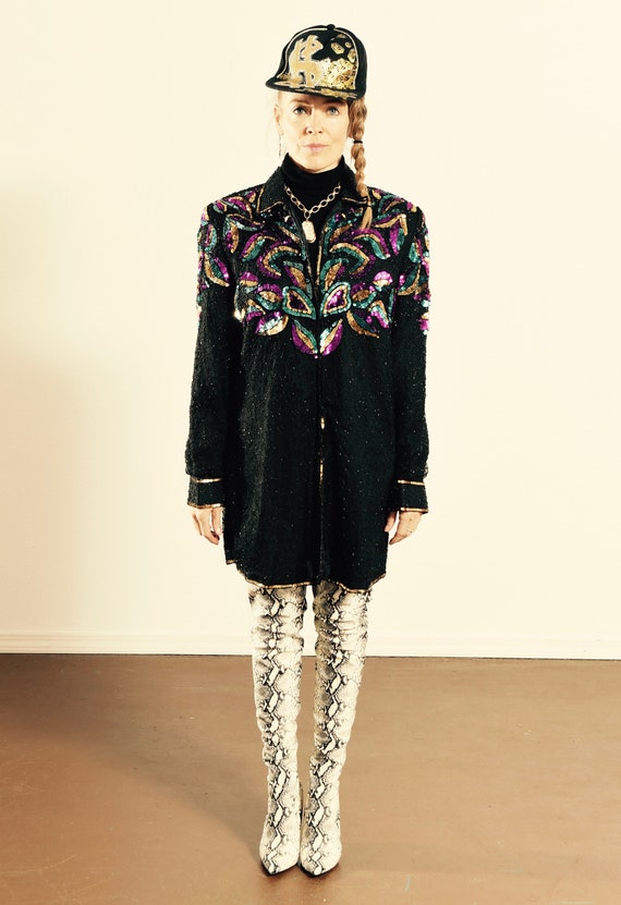 Jewel Queen/ 100% Silk Made in India/ 80's Sequin