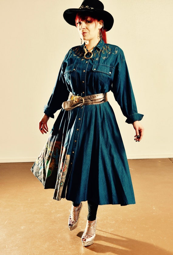 Liz Claiborne Denim Dress/ Hand Painted Denim Dres