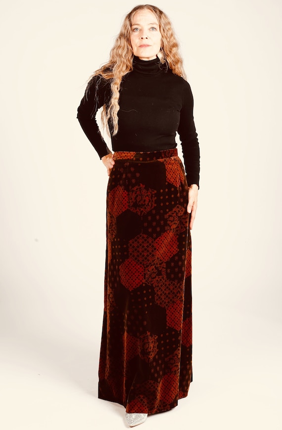 Velvet Patchwork Skirt, 70's Long Winter Maxi, Bro